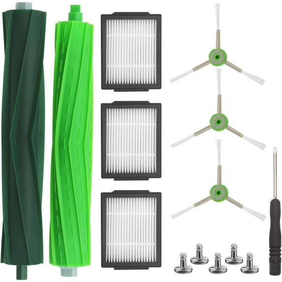 Roomba Vacuum Replacement Parts Bundle: 2 Rubber Brushes + 3 HEPA Filters + 3 Side Brushes | Compatible with i3/i4/i6/i7/i8/j7/e5/e6/e7 Series