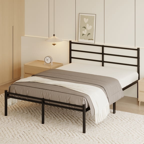 Roomdiary 14 inch King Size Bed Frame Metal Platform with Headboard and Footboard Included, No Box Spring Required, Easy Assembly, Black