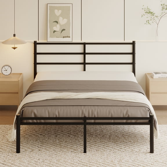 Roomdiary 14 inch Queen Bed Frame Metal Platform with Headboard and Footboard, No Box Spring Required, Easy Assembly, Black