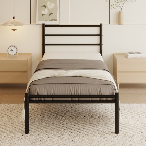 Roomdiary 14 inch Twin Bed Frames with Headboard and Footboard, Easy Assembly Heavy Duty Metal Platform with Underbed Storage, Black