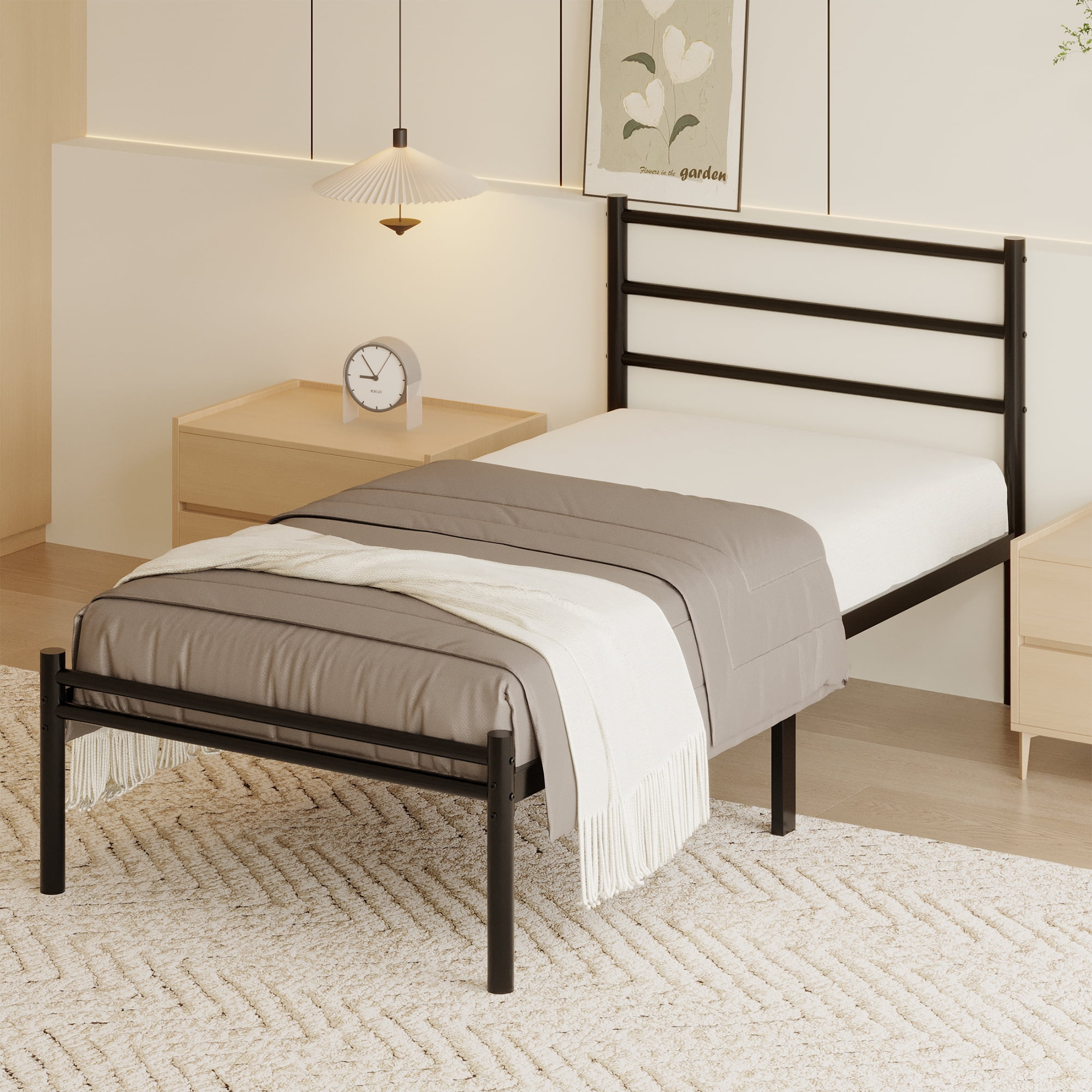 Roomdiary 14 inch Twin Bed Frames with Headboard and Footboard, Easy Assembly Heavy Duty Metal Platform with Underbed Storage, Black
