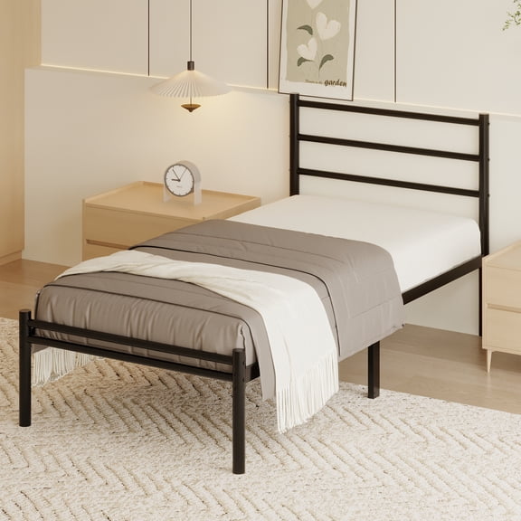 Roomdiary 14 inch Twin Bed Frames with Headboard and Footboard, Easy Assembly Heavy Duty Metal Platform with Underbed Storage, Black