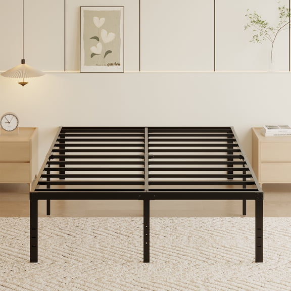 Roomdiary 18 inch King Size Bed Frame, Heavy Duty Metal Platform, Easy Assembly, Black