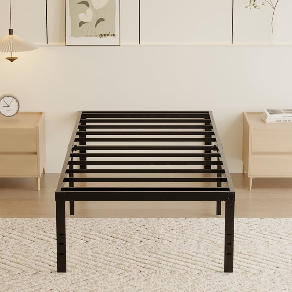 Roomdiary 18 inch Twin XL Bed Frame No Box Spring Needed, Heavy Duty Metal Platform, Easy Assembly, Noise Free, Black