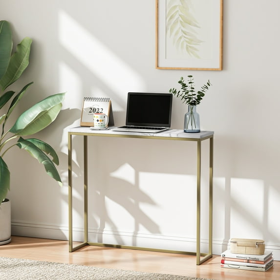 Roomfitters 36" Faux Marble Console Table for Entryway, Modern Sofa Table for Living Room, Marble Entryway Table, Dining Room Bar Table, Display Table for Bedroom, Gold Metal Frame, Rectangular