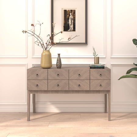 Roomfitters 47” Modern Console Table with 4 Doors, Diamond Look Door Panel, Retro Sideboard Buffet Cabinet, Multi-use Sofa Table, Entryway Console Table for Hallway, Living Room, Light Oak Color