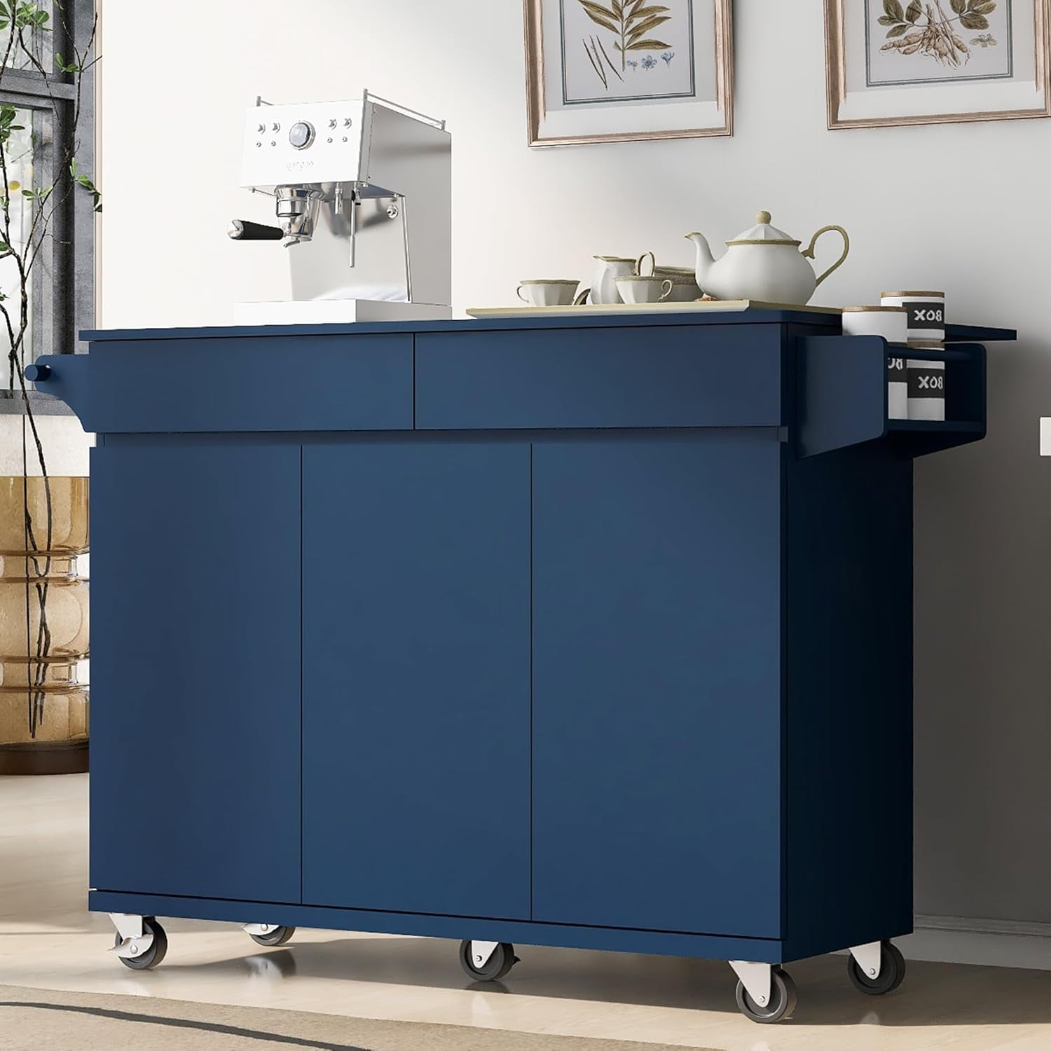 Roomfitters 53.2'' Kitchen Island with Drop Leaf, Kitchen Storage Cart