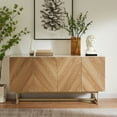 thumbnail image 1 of Roomfitters 57” Mid Century Modern TV Stand, Herringbone Pattern Buffet Cabinet Sideboard Credenza, Marble Top Media Console Entertainment Center for Living Room, Entryway (Oak Wood, Gold Metal Legs), 1 of 12
