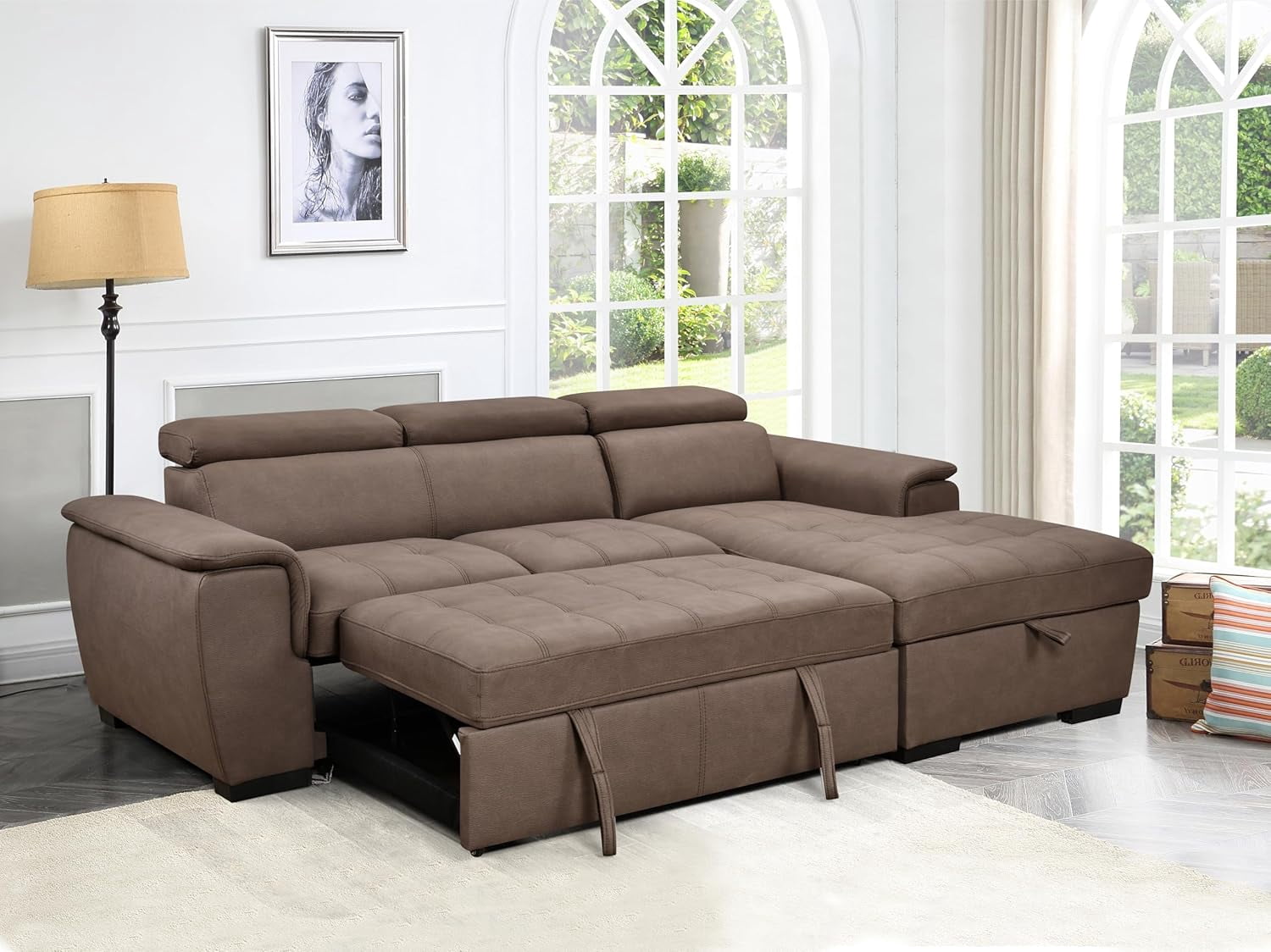 Roomfitters 97" Convertible Sectional Sofa with Storage Chaise ...