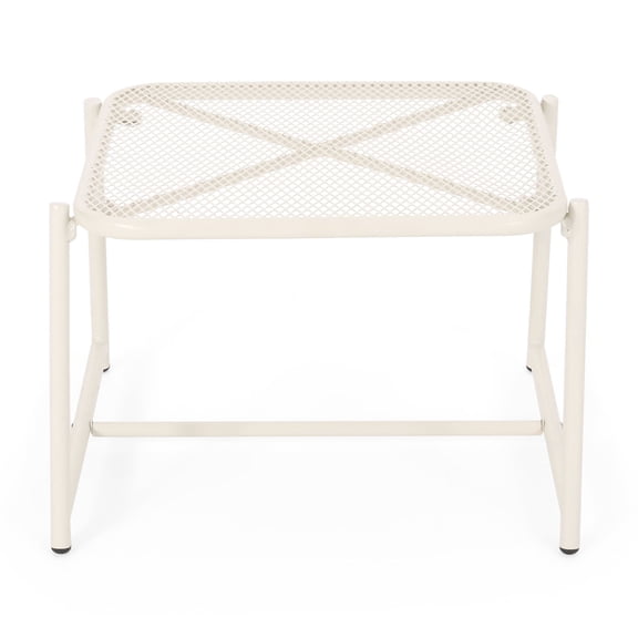 Roomfitters Metal Snack Table with Mesh Top, Compact and Durable Side Table for Small Spaces, Perfect for Outdoor Patio Use, Cream White