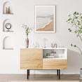 thumbnail image 1 of Roomfitters Mid Century Buffet Cabinet with Open Storage, Buffet Sideboard with Drawers, Storage Cabinet with door, Credenza for Living Room, Poplar Wood Print Carved and Geometric Design, 1 of 9