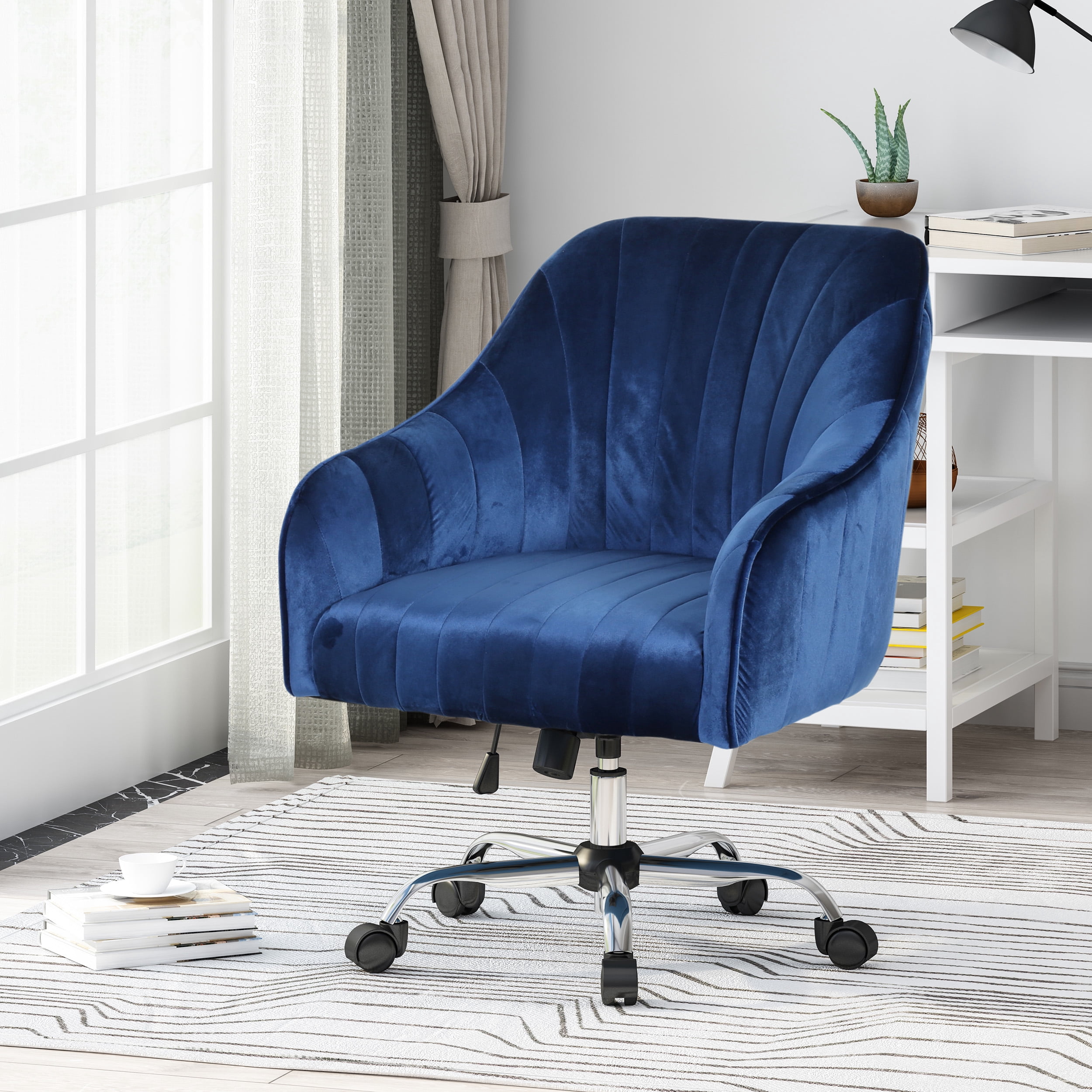 Roomfitters Modern Velvet Office Chair with Chrome-Finished Base and