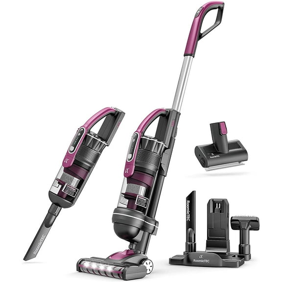 RoomieTEC Alpha Professional Upright Cordless Vacuum Cleaner, Lightweight and Bagless, with Handheld Dust Buster, Motorized Pet Brush, 22Kpa, 300W