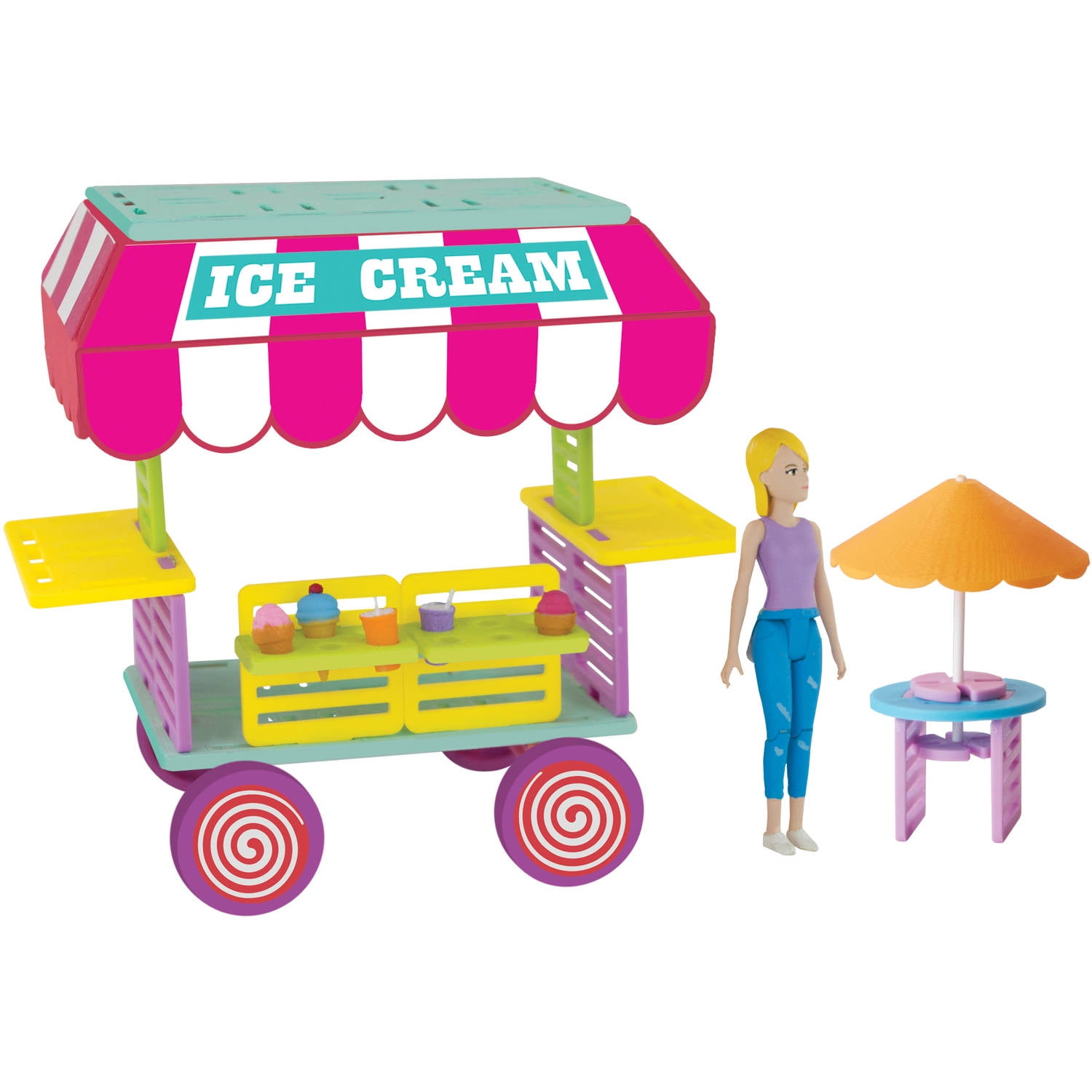 Ice Cream Cart Kids Playstand- Premium Wood 33+ Piece Realistic