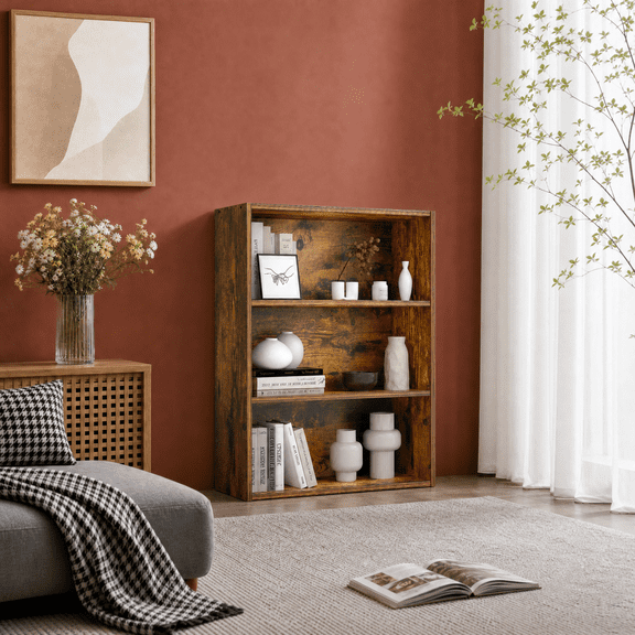 Roomisland 3 Tier Bookshelf, Modern Tall Open Display Bookcase with Reinforced Back & Anti-Tip Kit, Heavy Duty Wood Book Shelves for Home Office Living Room