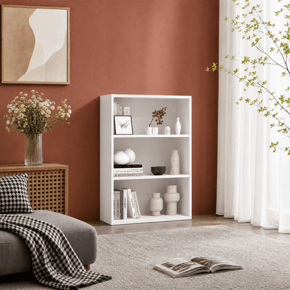 Roomisland 3 Tier Bookshelf, Modern Tall Open Display Bookcase with Reinforced Back & Anti-Tip Kit, Heavy Duty Wood Book Shelves for Home Office Living Room