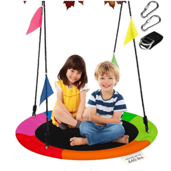 Roomisland 40 Inch Saucer Tree Swing, Heavy Duty Round Swing Seat for Kids & Adults, Adjustable Ropes, Waterproof Outdoor Backyard Playground