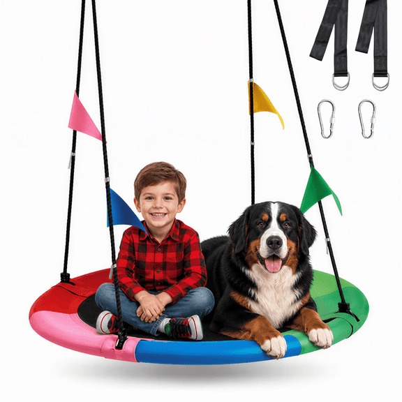 Roomisland 40 Inch Saucer Tree Swing, Heavy Duty Round Swing Seat for Kids & Adults, Adjustable Ropes, Waterproof Outdoor Backyard Playground