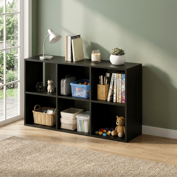 Roomisland 6 Cube Storage Organizer, Wood Bookshelf with Removable Back Panels, Open Cubby Shelf for Home Office Bedroom Living Room, Vertical or Horizontal