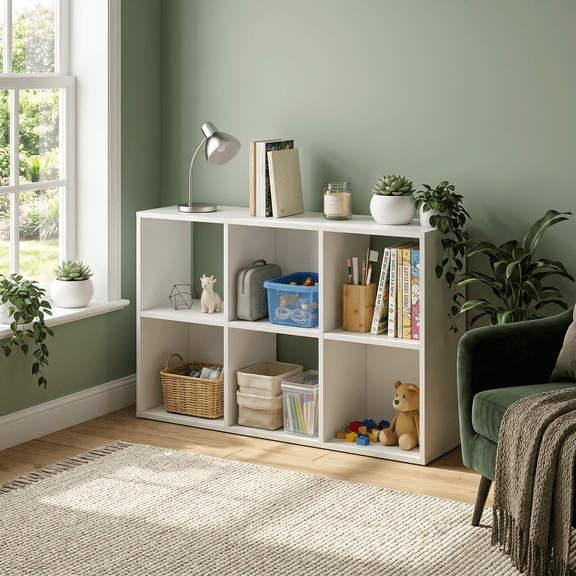 Roomisland 6 Cube Storage Organizer, Wood Bookshelf with Removable Back Panels, Open Cubby Shelf for Home Office Bedroom Living Room, Vertical or Horizontal