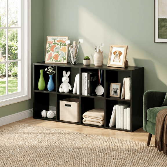 Roomisland 8 Cube Storage Organizer, Wood Bookshelf with Removable Back Panels, Open Cubby Shelf for Home Office Bedroom Living Room, Vertical or Horizontal
