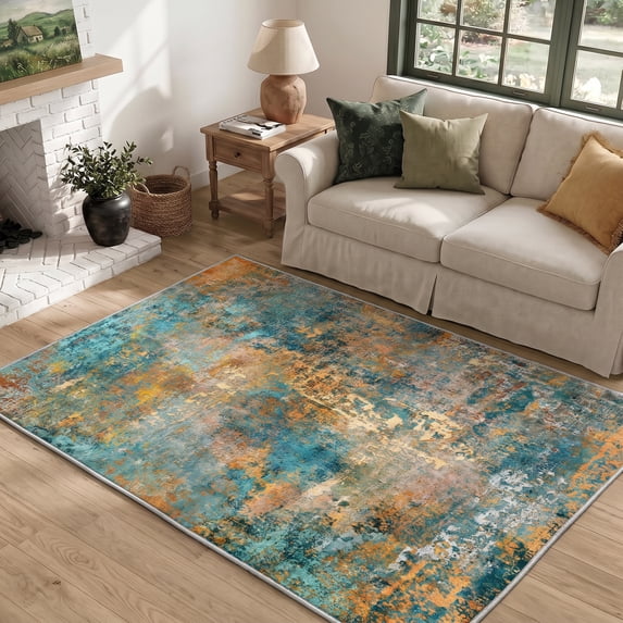 Roomisland Area Rugs 4x6FT Washable for Living Room, Non Slip Modern Abstract Carpet Stain Resistant Soft Low Pile Indoor Floor Rug for Bedroom Kitchen Home Office