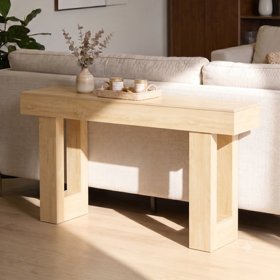ROOMISLAND Farmhouse 63-inch Narrow Wooden Console Sofa Table, Natural