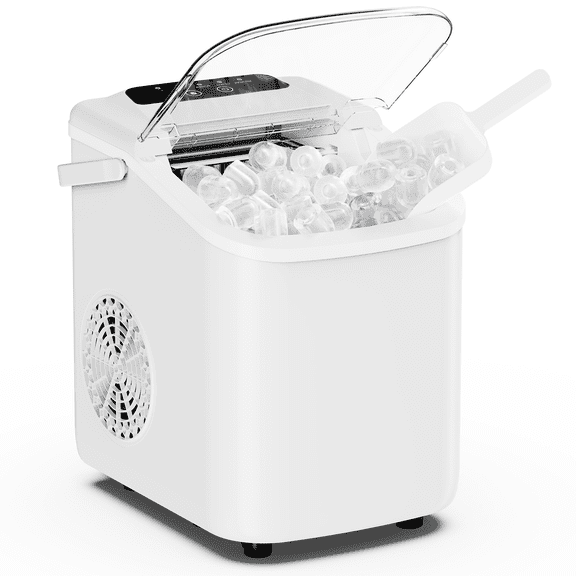 Roomisland Countertop Ice Maker, Portable Ice Machine with Handle, Basket & Scoop, 26Lbs/24H, 9 Bullet Ice Cubes in 6-8 Mins, Auto-Cleaning Silent Ice Maker for Home, Kitchen, RV Camping Outdoor