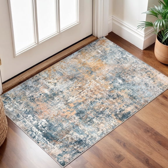 Roomisland 2'x3' Modern Abstract Area Rug, Machine Washable with Rubber Backing, Low Profile Neutral Rug for Bathroom, Kitchen, Entryway
