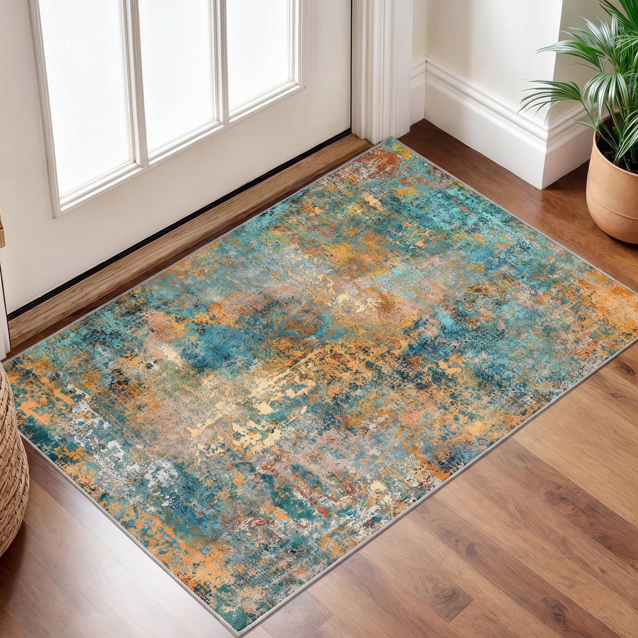 Abstract Modern Rug Texture Roomisland 2'x3' Modern Abstract Area Rug, Machine Washable with Rubber ...