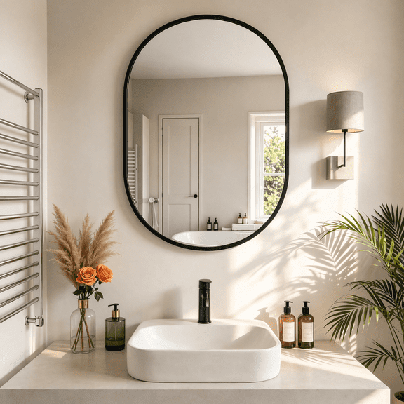 Roomisland Oval Wall Mirror Black 20"x30", Brushed Metal Frame Vanity Mirror, Tempered Glass, Wall Mount Mirror for Bathroom, Bedroom, Entryway, Living Room, Horizontal/Vertical