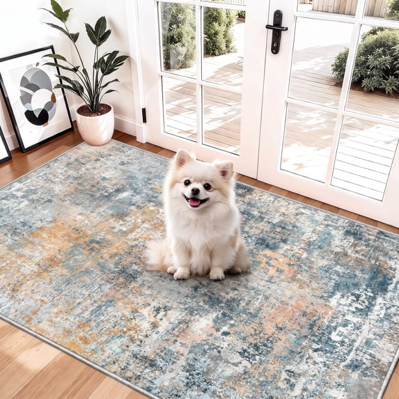 Roomisland Washable 3x4ft Entryway Rug Indoor, Non Slip Small Area Rug for Kitchen Bathroom Door Mat, Low Pile Floor Carpet with Rubber Backing, Vintage Farmhouse Decor, Easy Clean