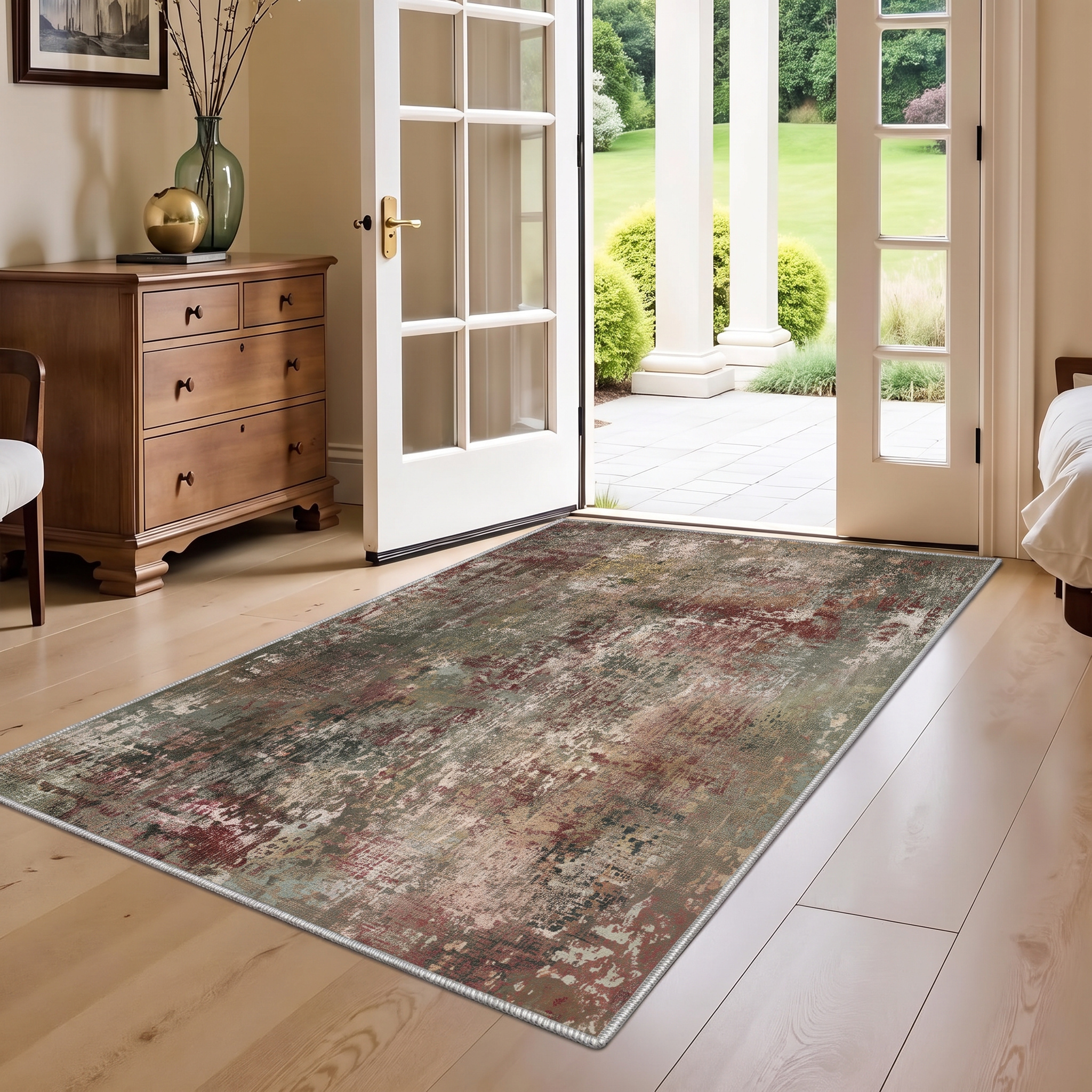Roomisland Washable 3x5ft Entryway Rug Indoor, Non Slip Small Area Rug for Kitchen Bathroom Door Mat, Low Pile Floor Carpet with Rubber Backing, Vintage Farmhouse Decor, Easy Clean