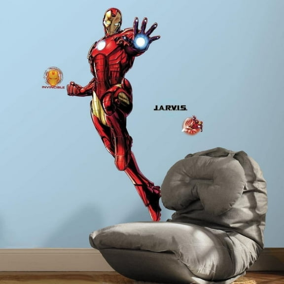 Roommates Marvel Wall Decals Decor Giant Iron Man Peel and Stick Wall Decals with Glow
