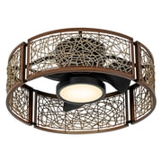 Roomratv 20 Iron and Natural Rattan Caged Ceiling Fan with Remote, Farmhouse Fandelier Ceiling Fan with Lights Flush Mount,Enclosed Small Fan Light Fixtures Low Profile for Rustic Bedroom Kitchen