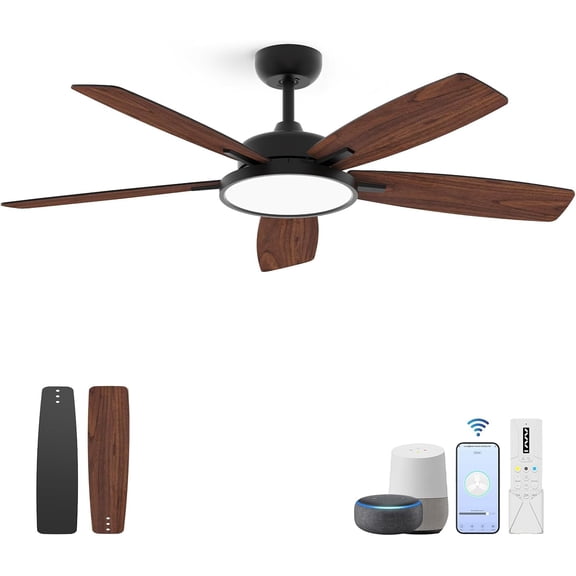 Roomratv 52 Inch Smart Ceiling Fan with Light,App Control,Ultra Silent Reversible DC Motor Fan Remote Control Compatible with Alexa Google home