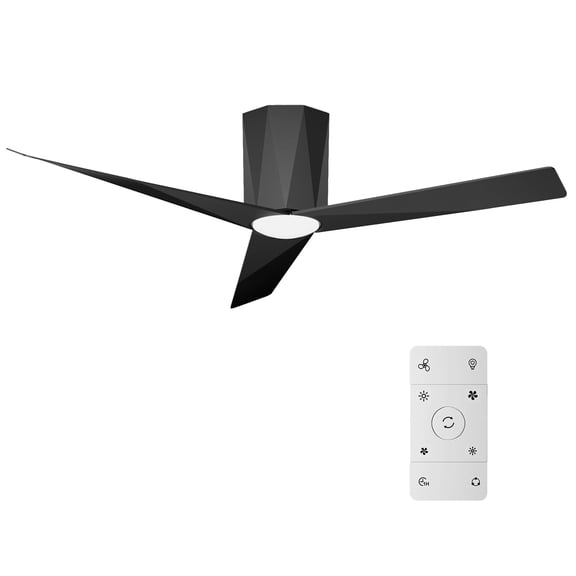 Roomratv Black Ceiling Fans with Dimmable Led Lights, 52 Inch Flush Mount Ceiling Fan Remote Control, Quiet DC Reversible Motor for Summer Winter, Low Profile Modern ABS Blades Indoor Use
