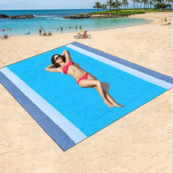 Roomrite Sandproof Beach Blanket 79"x110" Extra Large Beach Mat Waterproof Portable Quick Drying Lightweight with 4 Ground Stakes & Carry Bag for Beach Camping Picnic Hiking - GWB