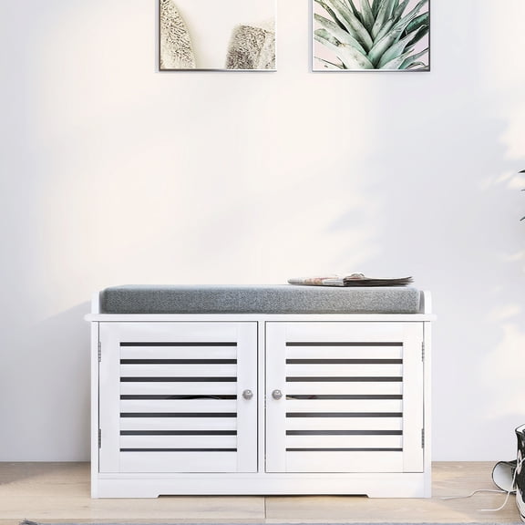 Roomy Cubbies & Neutral Finish - Shoe Bench for Organizing Sneakers and Flats