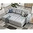 thumbnail image 1 of Roomy Homy 84" Pull Out Sofa Bed, Sleeper Sofa Bed with 3 USB Ports & Cup Holders, Tufted L Shape Sectional Sofa Bed with Storage Chaise- Light Grey, 1 of 5