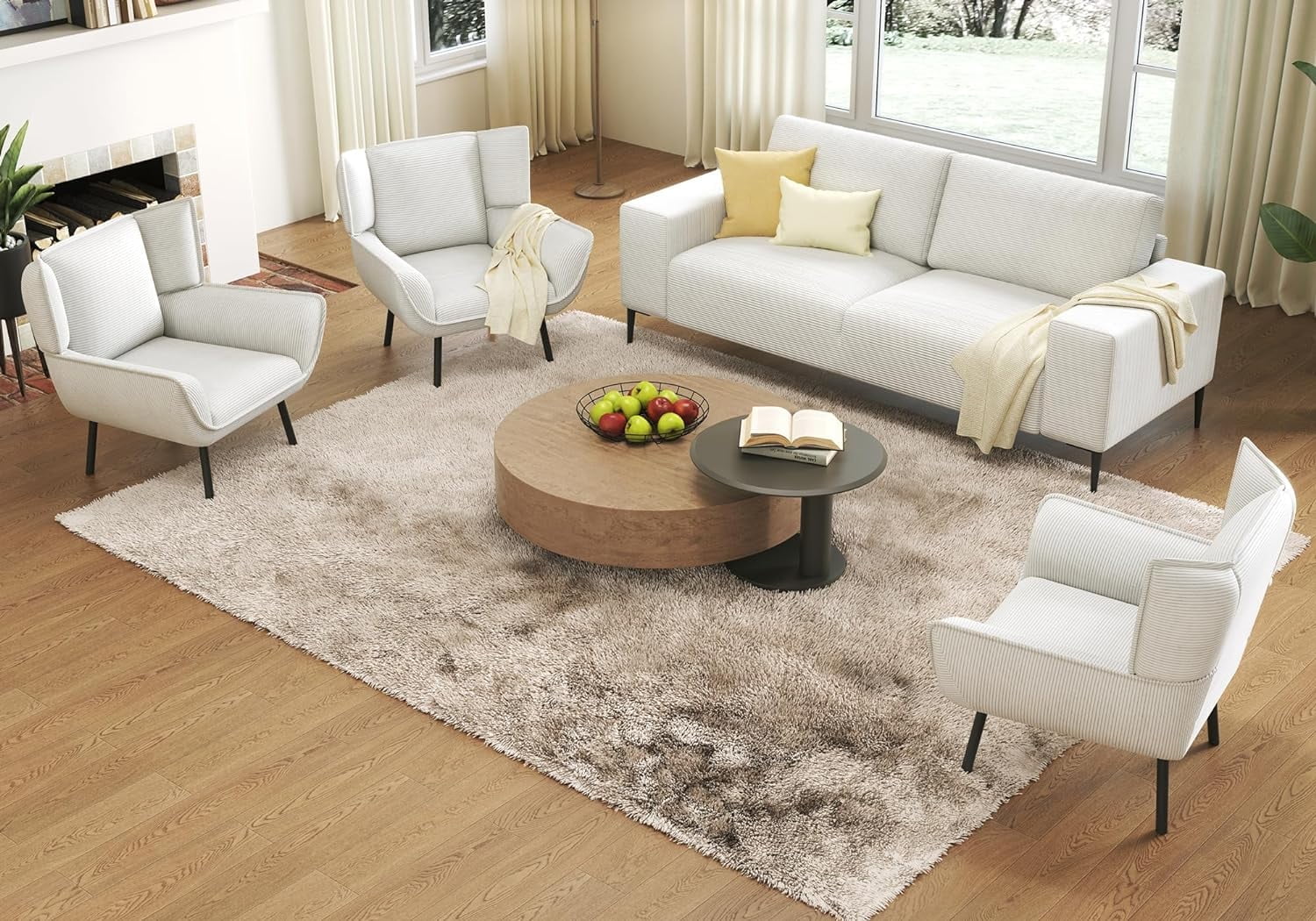 Brynnly 89" White Corduroy Sofa and Chair Set with Deep Seats