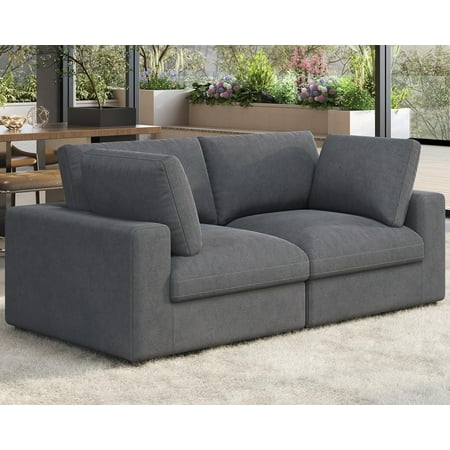 Roomy Homy Modular Sectional Sofa, 76 Inches Down Filled Sectional Sofa, Loveseat Oversized Comfy Couch for Living Room, Grey Linen Cloud Couch Set