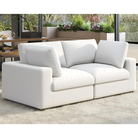 Roomy Homy Modular Sectional Sofa, 76 Inches Down Filled Sectional Sofa, Loveseat Oversized Comfy Couch for Living Room, White Linen Cloud Couch Set