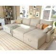 thumbnail image 1 of Roomy Homy Sleeper Sofa, 110 inch Oversize - 2 in 1 Pull Out Bed, Sectional Sleeper Sofa with Double Storage Chaise for Living Room, Beige Chenille Couch, 1 of 8