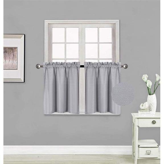 Rooney 2 Panels Thermal Insulated Room Darkining Tiers Curtain with White Back Lining Window Light Blocking Panel Drapes for Any Small Window (27" X 24", Silver)