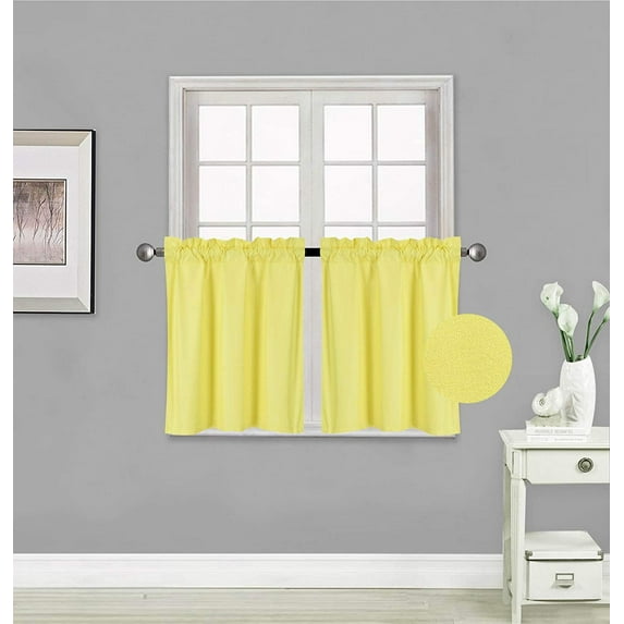 Rooney 2 Panels Thermal Insulated Room Darkining Tiers Curtain with White Back Lining Window Light Blocking Panel Drapes for Any Small Window (27" X 24", Yellow)