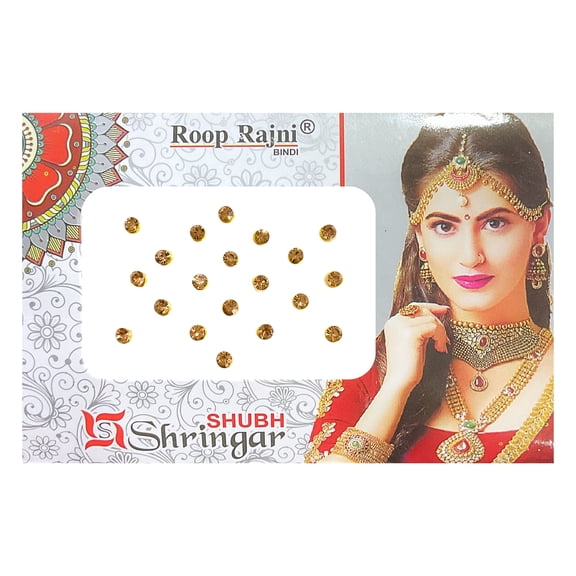 Roop Rajni Shubh Shringar Golden Crystal Round Bindi Set for Bridal, Festive and Traditional Indian Wear Self Adhesive Forehead Jewelry