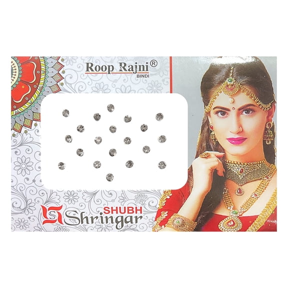 Roop Rajni Shubh Shringar Silver Crystal Round Bindi Stickers, Self Adhesive Designer Bindis for Weddings, Festivals and Parties