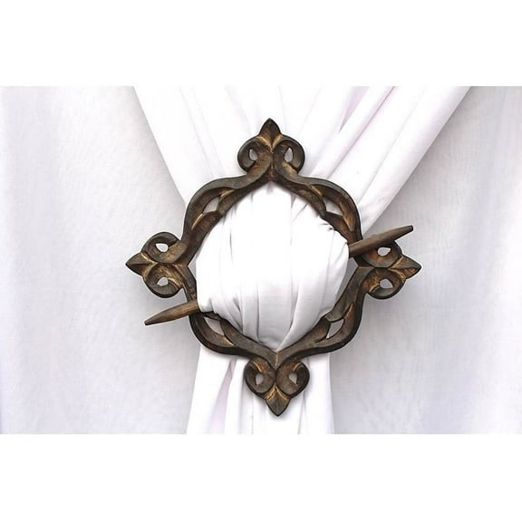 Roorkee Instruments Brand Wooden Curtain Holdback Tieback Set of 2  Rustic Natural Color Handmade Decorative Drapery Hooks for Living Room & Bedroom