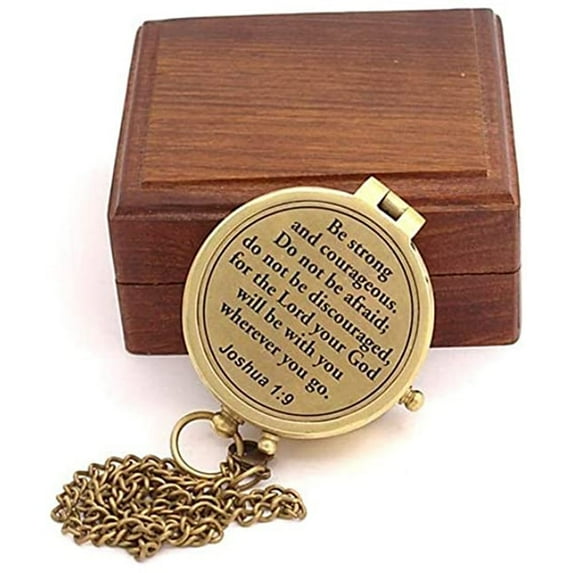 Roorkee Instruments India Brass Engraved Yellow Color Compass with Wooden Box